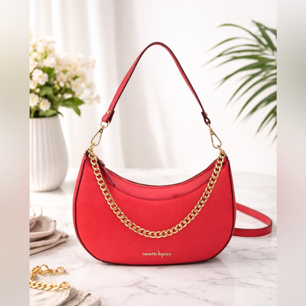 Nanette Lepore Scarlet Red Natasha Vegan Leather Shoulder Bag NWT $78 MSRP